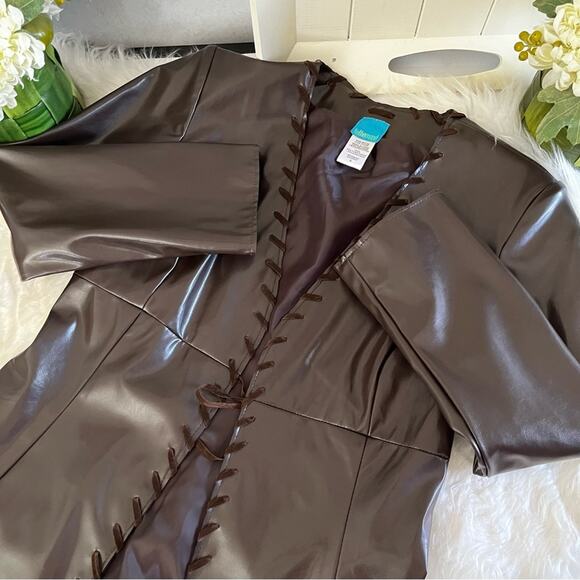 NEW To The Max Whipstitch 90s Faux Leather Longline Hourglass Boho Jacket S NWOT - Picture 11 of 16